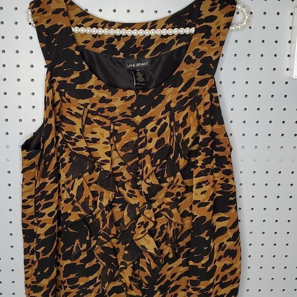 Lane Bryant Sz 22 Leopard Print Ruffle Front Sleeveless Blouse Tank Elastic Hem - Picture 1 of 4